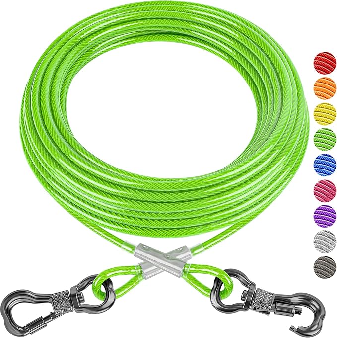 XiaZ 50FT Tie Out Cable for Dogs, Dog Leads for Yard Chew Proof, Heavy Duty Pet Tie Out Cable for Large Dogs Up to 250lbs,Durable Dog Runner Tether Line for Outdoor,Yard-Mewly Pet
