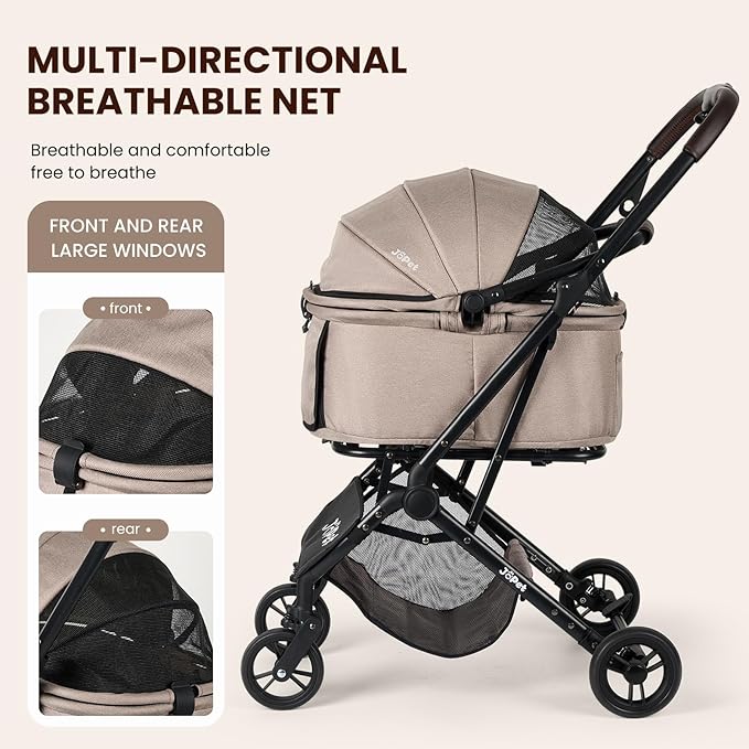 Pet Stroller for Small and medlium Dogs, Dog, Cat, Foldable carts, Carrier, One-Hand Automatic Folding, Puppy Stroller, Detachble Carrier (Nimbus Grey)-Mewly Pet