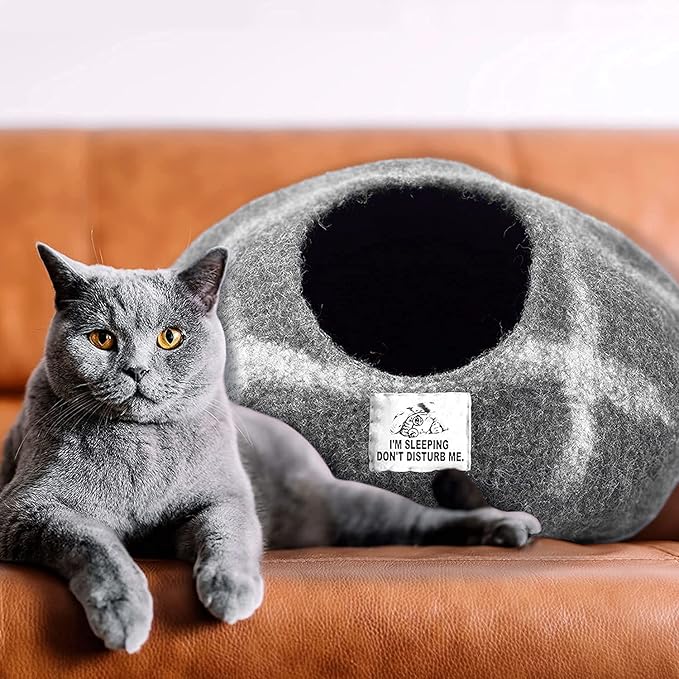 Luxurious Eco-Friendly Merino Wool Cat Cave Bed - Foldable Hideaway Pod for Indoor Cats - Premium Felt Kitten Beds - Covered Cat House for Ultimate Cozy Comfort by Woolygon-Mewly Pet