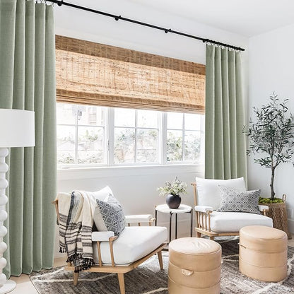 RYB HOME Linen Sheer Curtains and Drapes for Living Room and Dining Room 95 inches Length, Breathable Weave Textured/Rod Pocket Semi Sheer Curtains, Sage Green, W 52 x L 95 inches, 2 Panels Set