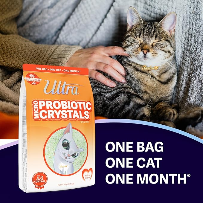 New Ultra Probiotic Micro Crystals Premium Cat Litter - 99.9% Dust Free, Soft on Paws, Fragrance Free - 15 Lbs. Total (3pk of 5 Lbs.)-Mewly Pet
