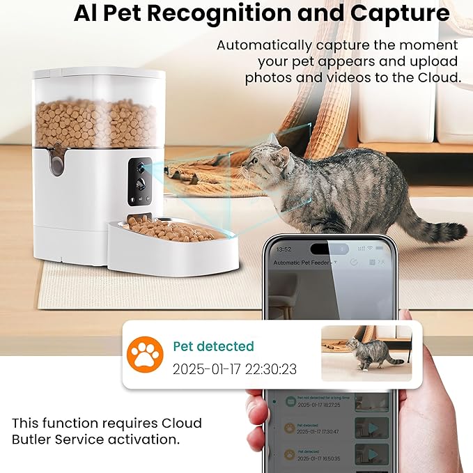 Automatic Cat Feeder with Dual Camera, 5G WiFi Pet Food Dispenser with 2-Way Audio, 2K HD Video with Night Vision, Easy APP Operation, AI Pet Motion Capturing, for Cat Dog Small Pet-Mewly Pet