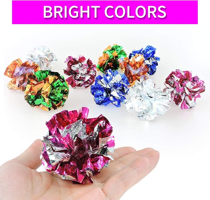 Andiker 10PC Cat Crinkle Balls, 2.36 Inches 5 Colors Kitten Balls Interactive Cat Toys for Indoor Cats to Chew, Chase, Swat, Bite, Hunt to Kill Time and Keep Fit(10 pcs)-Mewly Pet