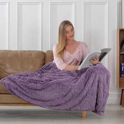 Tuddrom Decorative Extra Soft Fuzzy Faux Fur Throw Blanket 50" x 60",Solid Reversible Long Hair Shaggy Blanket,Fluffy Plush Comfy Microfiber Fleece Blanket for Couch Sofa Bedroom,Patrican Purple