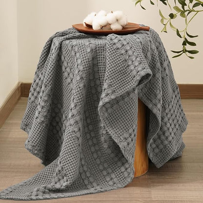 PHF 100% Cotton Waffle Weave Throw Blanket, Soft Lightweight Breathable Cozy Throws for Couch Bed Sofa, Luxury Aesthetic Woven Blanket for Home Decor & Office, 50"x60", Dark Grey