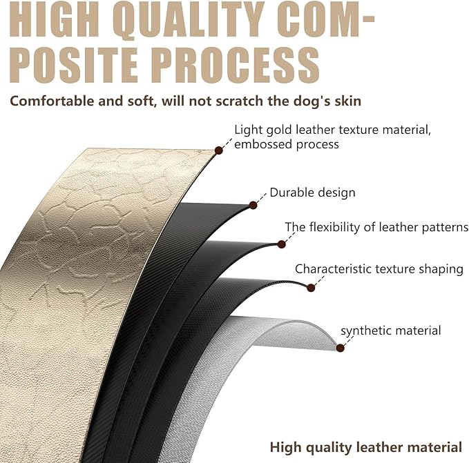 Airtag Dog Collar - Leather Dog Collar with Airtag Holder| IP68 Waterproof AirTag Holder with Metal Buckle, Comfortable GPS Dog Collars Tracker for Medium Large Dogs (Champagne Gold, L)-Mewly Pet