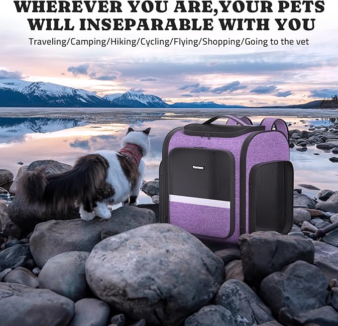 Pawtners Dog Carrier Backpacks Large Cat Backpack with Anti-Scratch Mesh, Foldable Designed Pet Backpack Carrier for Kitten Small Dogs & Large Cats Up to 18 Lbs, Dog Carrier for Travel Outdoor-Mewly Pet