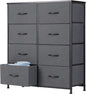 DUMOS 8 Drawer Dresser for Bedroom, Fabric Storage Organizer with Sturdy Metal Frame, Wooden Top Chest of Drawers for Closet Nursery Entryway Guest Room, Grey