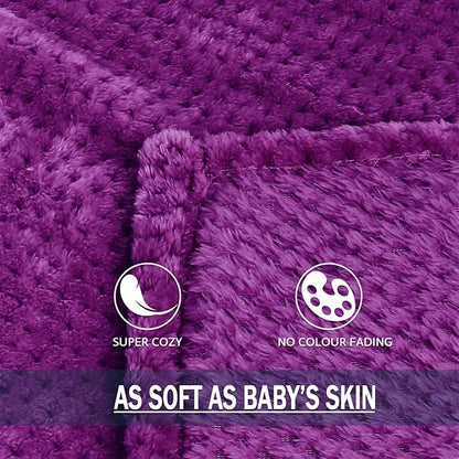 Exclusivo Mezcla Fleece Bed Blanket Queen Size, Super Soft and Warm Blankets for Couch, Sofa and Bed Waffle Textured, Cozy, Fuzzy and Lightweight (Purple, 90x90 Inches)