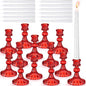 Suclain 24 Pcs Glass Taper Candle Holder Sets 12 Candlestick Holder with 12 White Long Candles for Wedding Party Decor Dinner Decoration(Red)