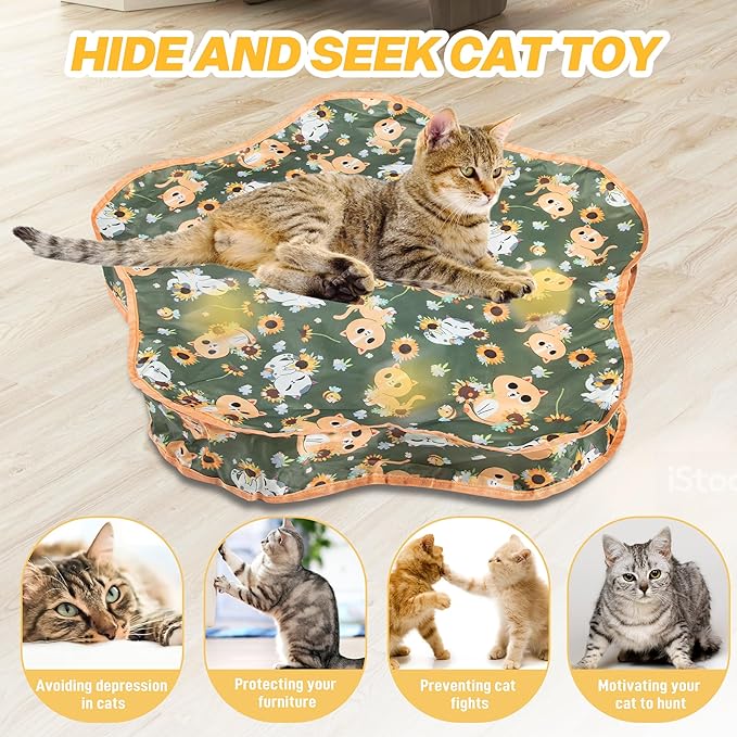 Interactive Cat Toys, Indoor Hide and Seek Toys, Fast Rolling Ball in Play Mat, Interactive Cat Toys for Indoor Cats, Rechargeable Cat Ball Toys-Mewly Pet