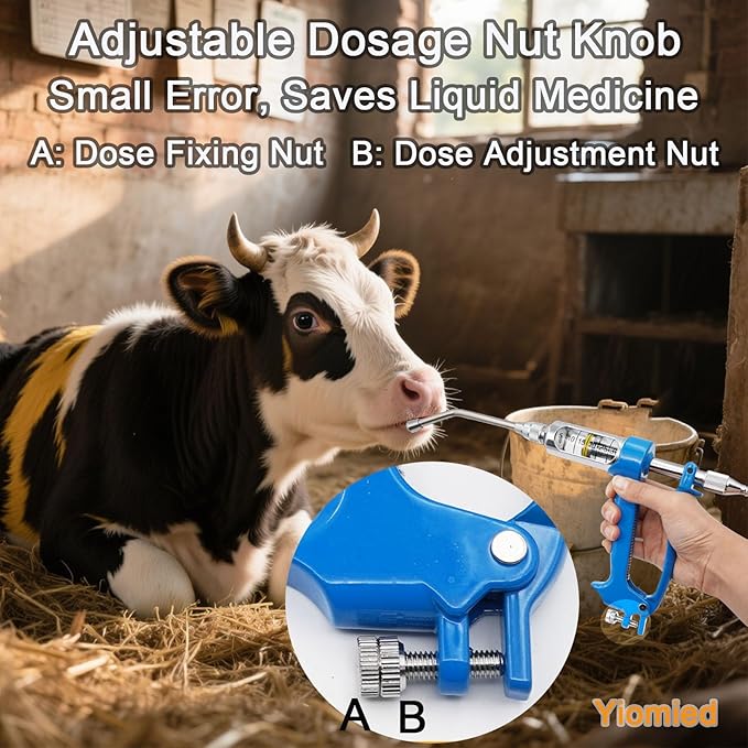 30ML Veterinary Metal Feeding Gun, Continuous Drench Gun Dosing Device Veterinary Adjustable Medicine Dispenser Husbandry Autonomous Feeding Tool, for Pig Cow, Sheep, Horse (Blue, 30ML No Bottle)-Mewly Pet