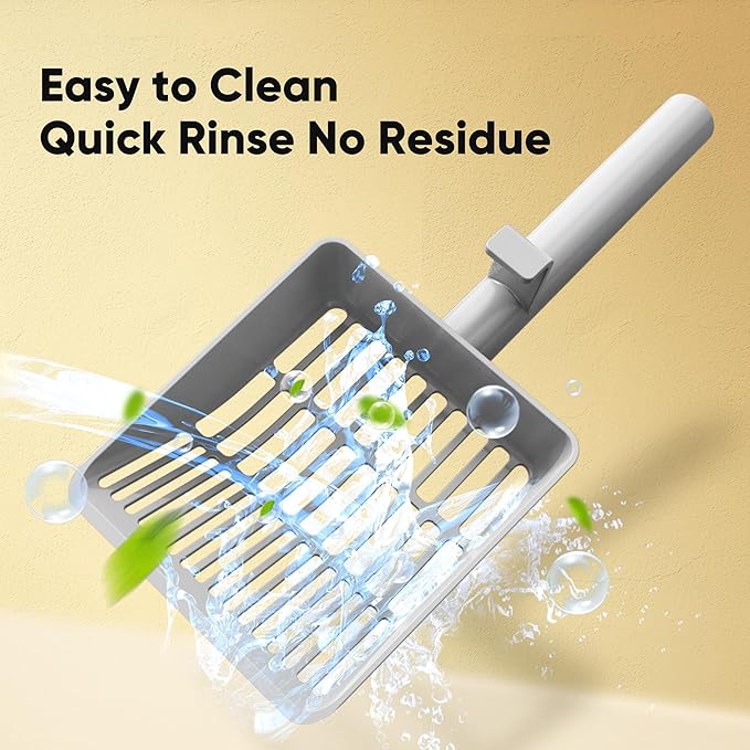 Large Cat Litter Scoop, Heavy-Duty Litter Scoop with Dual Sifting Holes for Fast & Fine Clumping, Kitty Litter Scooper with Long Handle & Easy-to-Hang Hook for Litter Box-Mewly Pet