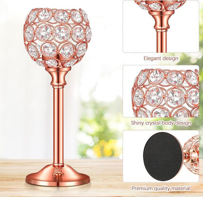 Qunclay 18 Pieces Crystal Candle Holders Bulk Candle Stick Holder Centerpieces for Table Wedding Centerpieces Crystal Decorative Tealight Dining Table Decor for Party(Rose Gold)