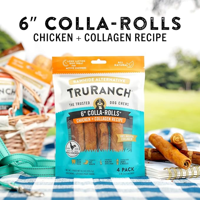 Collagen Rolls - 6" Collagen Rolls for Dogs - Long Lasting Healthy Joint Support - Rawhide Alternative - Skin & Coat Health - Made with Real Chicken, Value Pack, 3 Bags, 12 Count-Mewly Pet