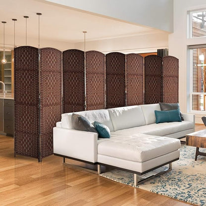 Sorbus Room Divider 6 ft. Tall - Privacy, Wide Double Hinged Panels, Mesh Hand-Woven Design, Folding Screens, Wall Divider for Room Separation, Brown Rust Wicker, 8 Panel