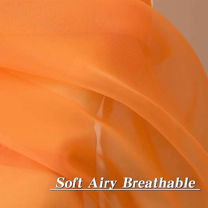 HUTO Orange Sheer Curtains 54 inches Long for Bedroom Top Rod Pocket Sheer Window Panels Curtains for Nursery Living Room 52 by 54 Inch Length Set of 2