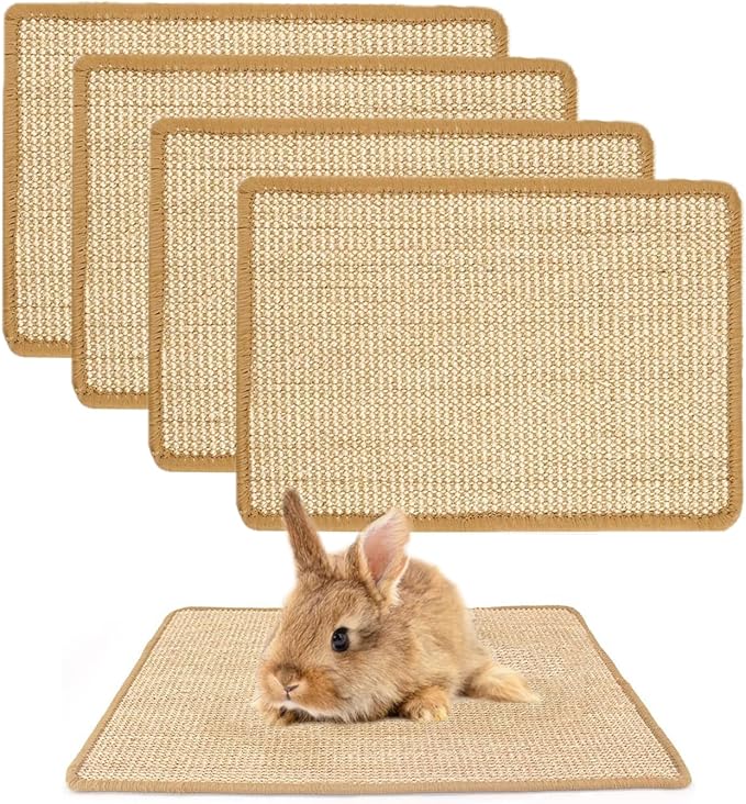 PODOO Bunny Scratch Pads, Sisal Rabbit Scratching Pad, Natural Rabbit Resting Mats for Cages, Forage Grass Mat Indoor Essentials Accessories for Guinea Pig Cat (4Pcs, 23.6 x 15.7 inches)-Mewly Pet