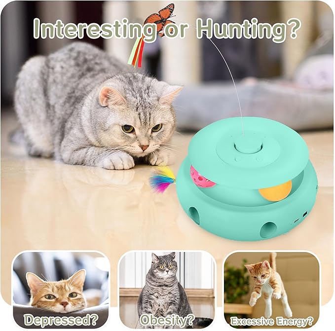 Cat Toys,3-in-1 Interactive Cat Toys for Indoor Cats,Rechargeable Automatic Interactive Cat Toy with Fluttering Butterfly,Smart Sensor 6 Holes Mice Whack-A-Mole and Track Balls,Blue-Mewly Pet