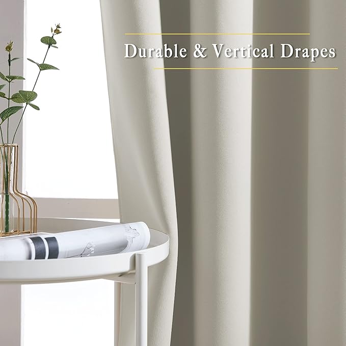 NICETOWN Blackout Bedroom Curtains 48 inches Long - Window Treatment Thermal Insulated Solid Grommet Room Darkening Privacy Sound Reducing for Kitchen (Natural, Set of 2, W37 x L48)
