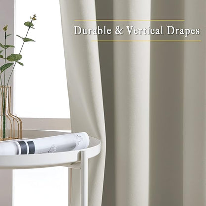 NICETOWN Room Darkening Curtains for Living Room, Grommet Window Treatment Thermal Insulated Solid Sound Reducing Drapes for Bedroom, Natural, Set of 2, W52 x L102