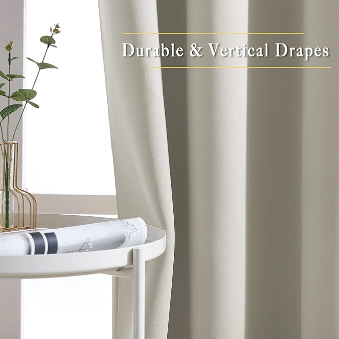 NICETOWN Room Darkening Window Curtains 72 inches Long, Thermal Insulated Grommet Room Darkening Window Treatments for Bedroom/Living Room, Natural, Set of 2, W37 x L72
