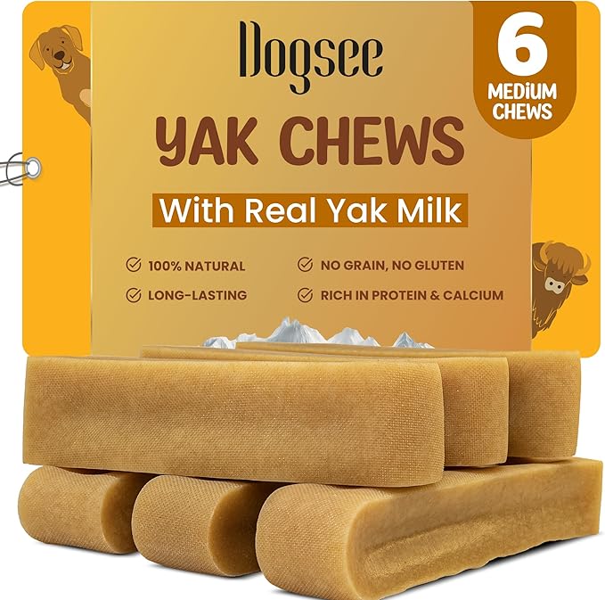 Dogsee Original Yak Cheese Himalayan Dog Chews 1lb (Medium - 6 Bars) | 100% All Natural | Dog Treats Medium Breed | Dog Chews Long Lasting for Aggressive Chewers | High Protein | Dental Sticks-Mewly Pet