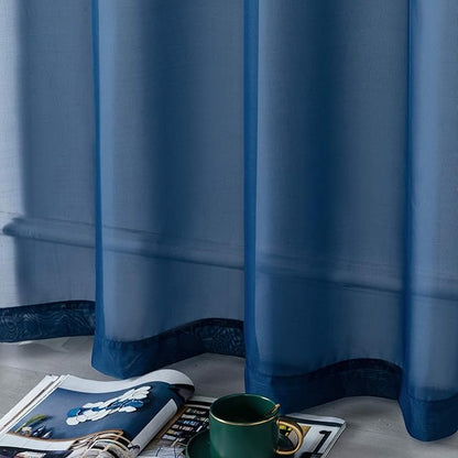 DUALIFE Navy Indigo Blue 54 Inches Sheer Curtains for Bathroom Small Windows with Grommet Semi Voile Drapes for Boys Room Kids Bedroom 52 x 54 Inch Length Set of 2 Panels Dark Blue