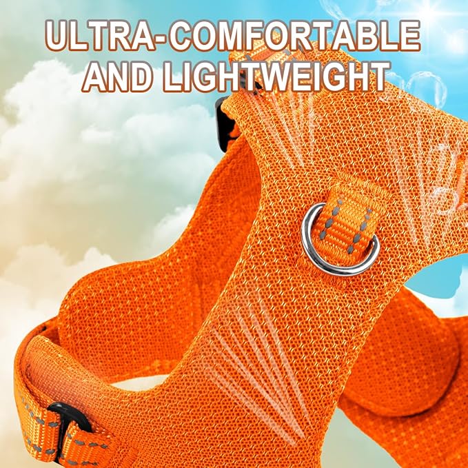 Dog Harness Step in Dog Vest Harness, Reflective Adjustable Puppy No Pull Harness Breathable Soft for Small and Medium Dogs Cats, Orange, XXS-Mewly Pet