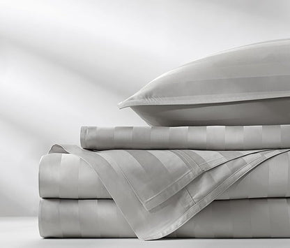 Queen Sheets by Pure Bamboo, Genuine 100% Organic Viscose Derived from Bamboo Bed Sheet Set, Luxuriously Soft & Cooling, Double Stitching, Lifetime Quality Promise (Queen, Jacquard Silver)