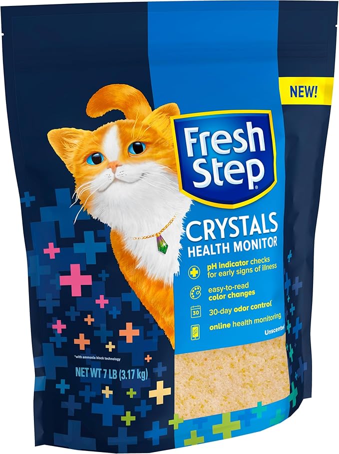 Fresh Step Crystals Health Monitoring Cat Litter, Color-Changing Litter Helps Detect Irregularities in Cat Urine, Controls Odor for 30 Days, 14 lbs. (2 x 7 lb. Bag)-Mewly Pet