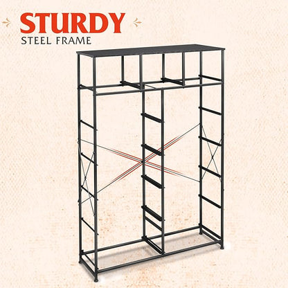 WLIVE Storage Organizer Unit with 13 Fabric Bins, Storage Drawers Organizer with Steel Frame, Tall Storage Tower Organizaton for Living Room, Hallway, Office, Charcoal Black Wood Grain Print