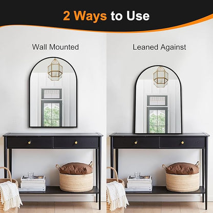 Delma Arched Bathroom Mirror, 24"x36" Wall Mounted Vanity Mirror for Bedroom, Living Room and Entryway, Black