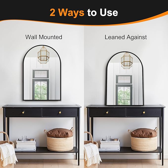 Delma Arched Bathroom Mirror, 20"x30" Wall Mounted Vanity Mirror for Bedroom, Living Room and Entryway, Black