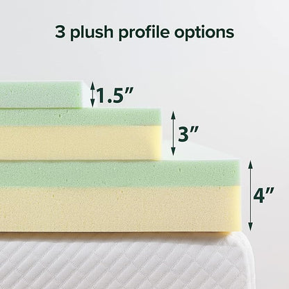 ZINUS 3 Inch Green Tea Memory Foam Mattress Topper, Pressure-Relieving Layers, CertiPUR-US Certified, Twin
