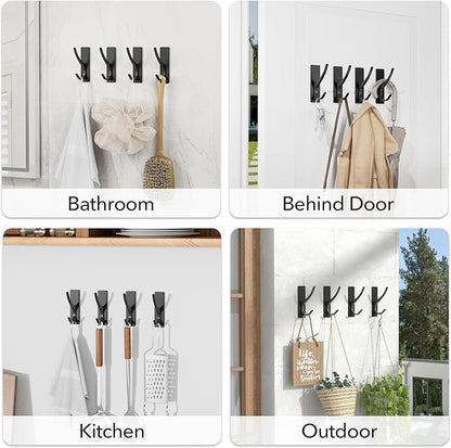 pickpiff Self Adhesive Coat Hooks for Hanging: Heavy Duty Stainless Wall Hook for Towel, Backpack, Hat, Sturdy Metal Hanger, 6-Pack, Matt Black