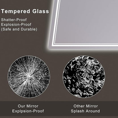 40‘’x30'' Lighted Mirrors for Bathroom Wall Backlit + Front Lit, Rectangular LED Bathroom Mirror Frameless with Lights Anti Fog, Dimmable, 3 Colors,Tempered Glass, Shatter-Proof