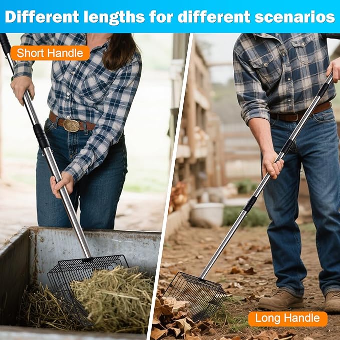 10 inch Large Chicken Poop Scooper,4 in1 Chicken Coop Poop Shovel,Adjustable 32" to 67" Stainless Steel Chicken Coop Scoop,Litter Sifting Shovel Poop Scooper for Chicken Coop Pet Waste-Mewly Pet