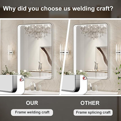 40x30 Inch LED Mirror for Bathroom,Brushed Sliver Metal Frame Lighted Vanity Mirror,Anti Fog Stepless Dimmable,Light Up Wall Mounted Mirror(Horizontal/Vertical)