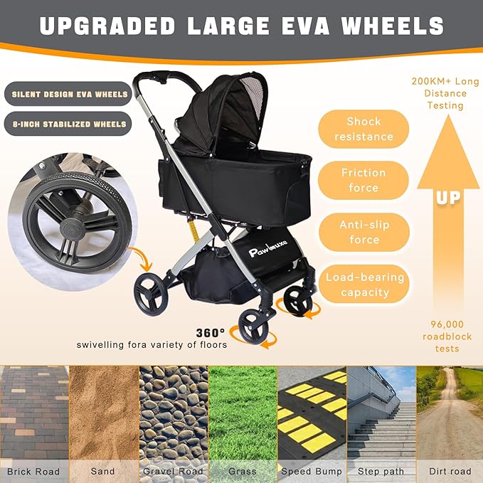 Pet Stroller for Small & Medium Dogs Cats up to 55 lbs 4-in-1 Foldable Travel Pet Stroller with Detachable Carrier Lightweight All-Terrain Spring Damping,Car Seat,Sun Canopy,Black-Mewly Pet