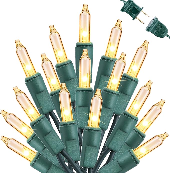 Toodour Clear Christmas Lights, 12.5ft 50 Count Incandescent Indoor Outdoor String Lights, UL Certified Connectable Green Wire Mini Bulb Light for Home, Party, New Year, Xmas Tree Decor - Warm White