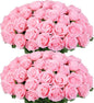 Ouddy Decor 50 Pcs Artificial Pink Roses Bulk Realistic Silk Roses with Long Stems Fake Roses Flowers for Wedding Bridal Bouquet DIY Table Centerpieces Arrangement Valentines Day Home Decor, Pink