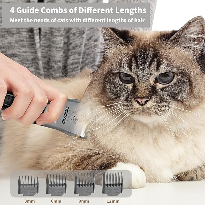 Cat Clippers, Professional Cat Grooming Kit, Cordless Cat Grooming Clippers for Thick Coats, Cat Hair Trimmer, Low Noise Cat Shaver Clippers, Quiet Pet Hair Clippers Tools for Cats Dogs (Gray)-Mewly Pet