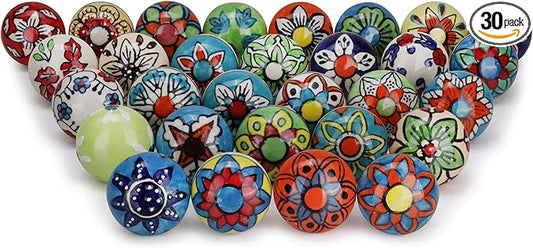 Cabinet Multicolor Assorted Ceramic Drawer Pull Handle Kitchen Cupboard Wardrobe Knob Boho Room Decorative Furniture Hardware Dresser Drawers Knobs-Pack of 30
