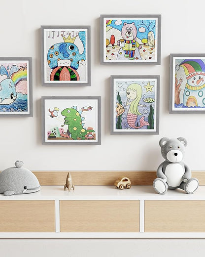BAIJIALI Grey Art Frames for Kids Artwork - Front Opening Holds 150 Drawings, 3D Crafts - 3 Packs 8.5x11 with mat or 9x12 without Mat