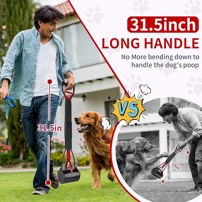 UPSKY 32'' Pooper Scooper for Large Small Dogs, Long Handle Dog Poop Scooper with Waste Bags, Portable Dog Poop Pick Up Tool, Folding Poop Scoop for Yard, Grass, Dirt, Gravel-Mewly Pet