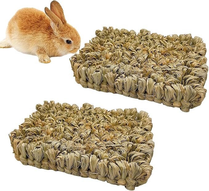 Hamiledyi Rabbit Grass Bed 2PCS Guinea Pig Hay Mat Bunny Natural Straw Woven Bed Rabbit Handmade Bedding Sleeping Grinding Nesting and Chewing Toy for Rabbit Guinea Pig Chinchilla Hedgehog Hamster-Mewly Pet