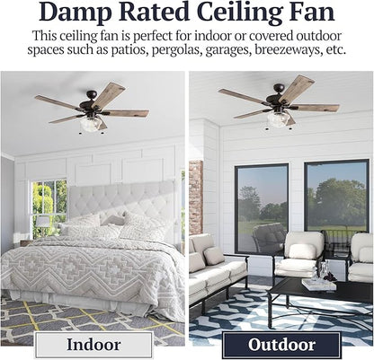 Prominence Home Abner Modern Farmhouse 52 Inch Ceiling Fan with Light, Outdoor Fan/Indoor Tri-Mount LED Ceiling Fan with 5 Blades, Silver Oak and Maple Brown Blade Finish Options, Bronze (80091-01)