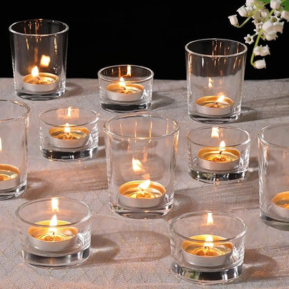12pcs Assorted Votive Candle Holders, Clear Glass Candle Holder for Floating Candles, Tealight Candle Holder for Table Centerpiece, Wedding and Party Decor