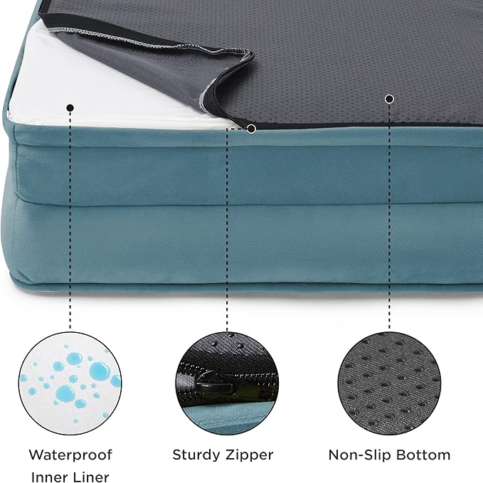 Bedsure Orthopedic Dog Beds for Small Dogs - Washable Small Dog Cat Bed Waterproof, Comfort Pet Couch Sofa with Washable Removable Cover, Pets Bed with Nonskid Bottom, Dune Haze Blue, 24"-Mewly Pet